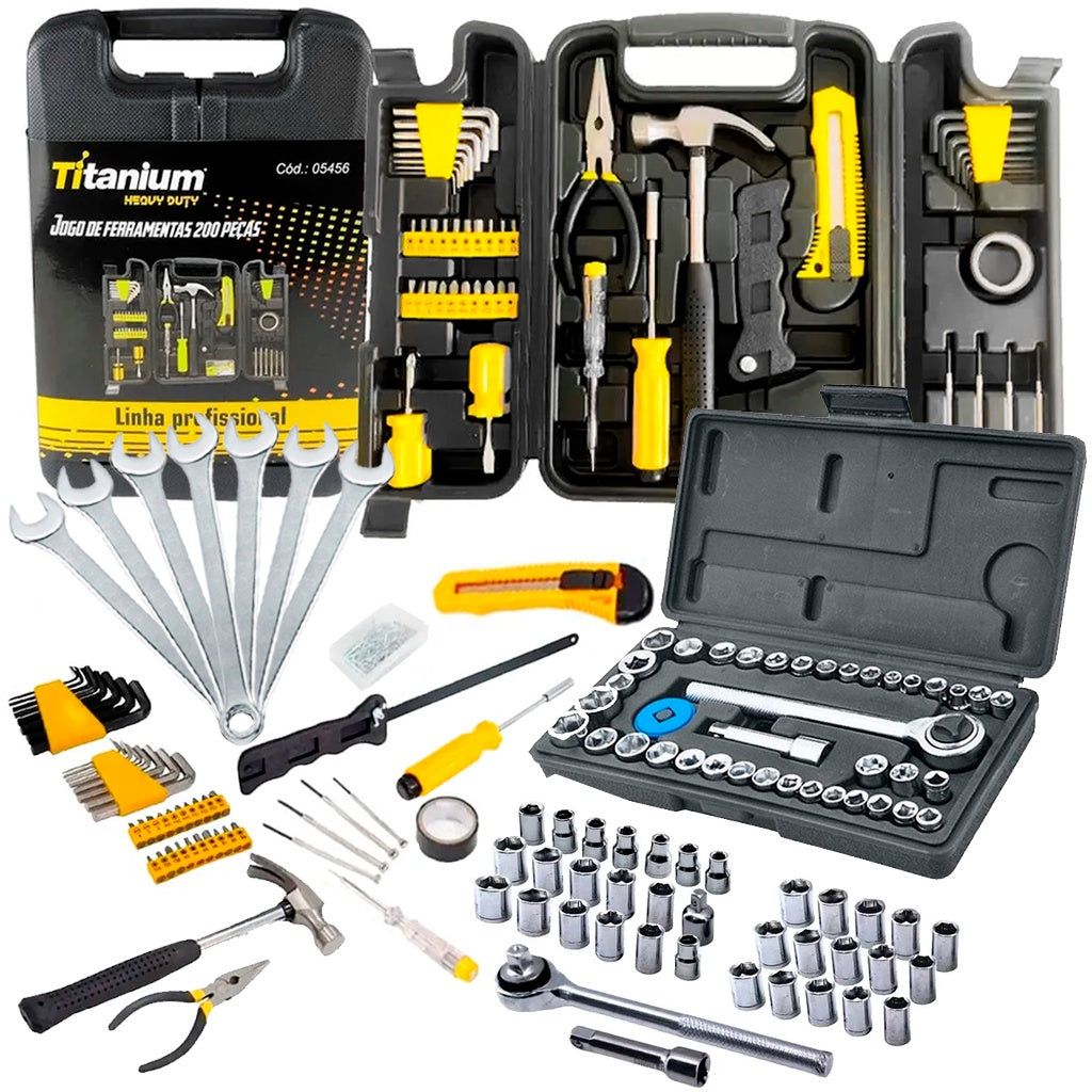Juego de herramientas de 246 piezas en estuche con juego de llaves de vaso hexagonales