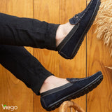 Mocasines de ante negro y azul marino para hombre