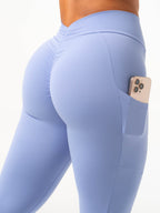 Leggings NKD V con bolsillo fruncido - Azul de ensueño