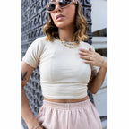 Conjunto de 3 tops cortos de manga corta de canalé