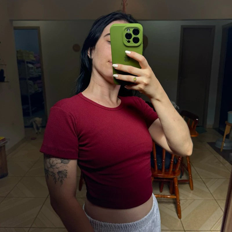 Conjunto de 3 tops cortos de manga corta de canalé