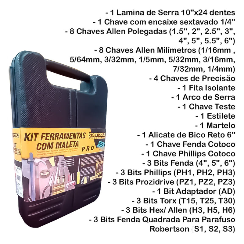 Kit Ferramentas Maleta 246 Peças Com Jogo Soquete Sextavado