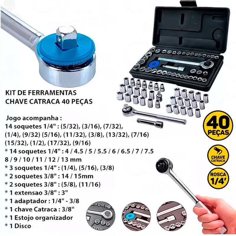 Kit Ferramentas Maleta 246 Peças Com Jogo Soquete Sextavado