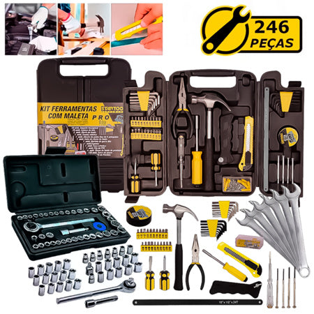 Juego de herramientas de 246 piezas en estuche con juego de llaves de vaso hexagonales